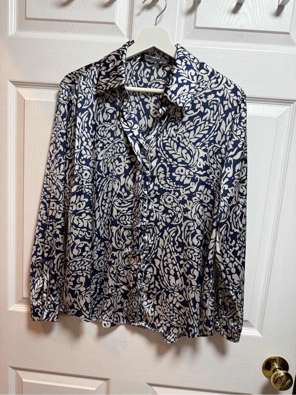 Zara Navy and White Printed Button-Down Shirt